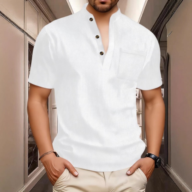 Mens Fashion Wear - Herenshirt met Henley-hals, korte mouwen, casual