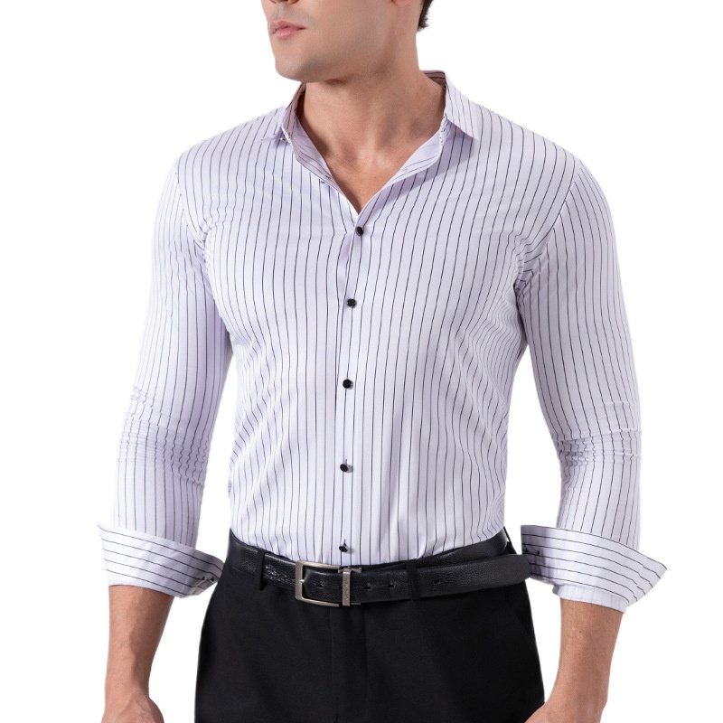 Men'S Fashion Formal - Retro gestreepte kreukvrije stretch overhemden voor