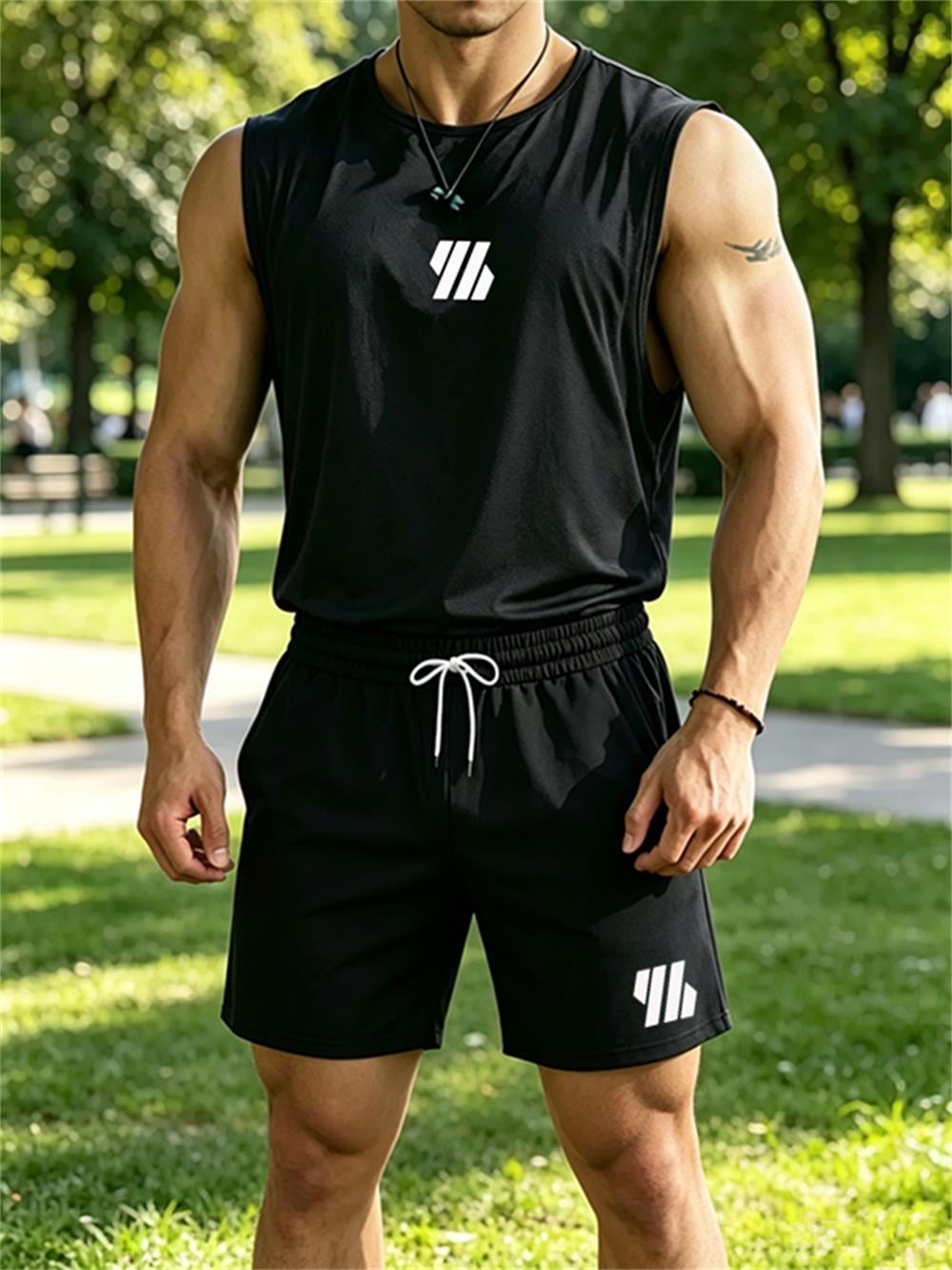 Mens Fashion Summer - 2026 nieuw herenmerk vest tweedelige fitness
