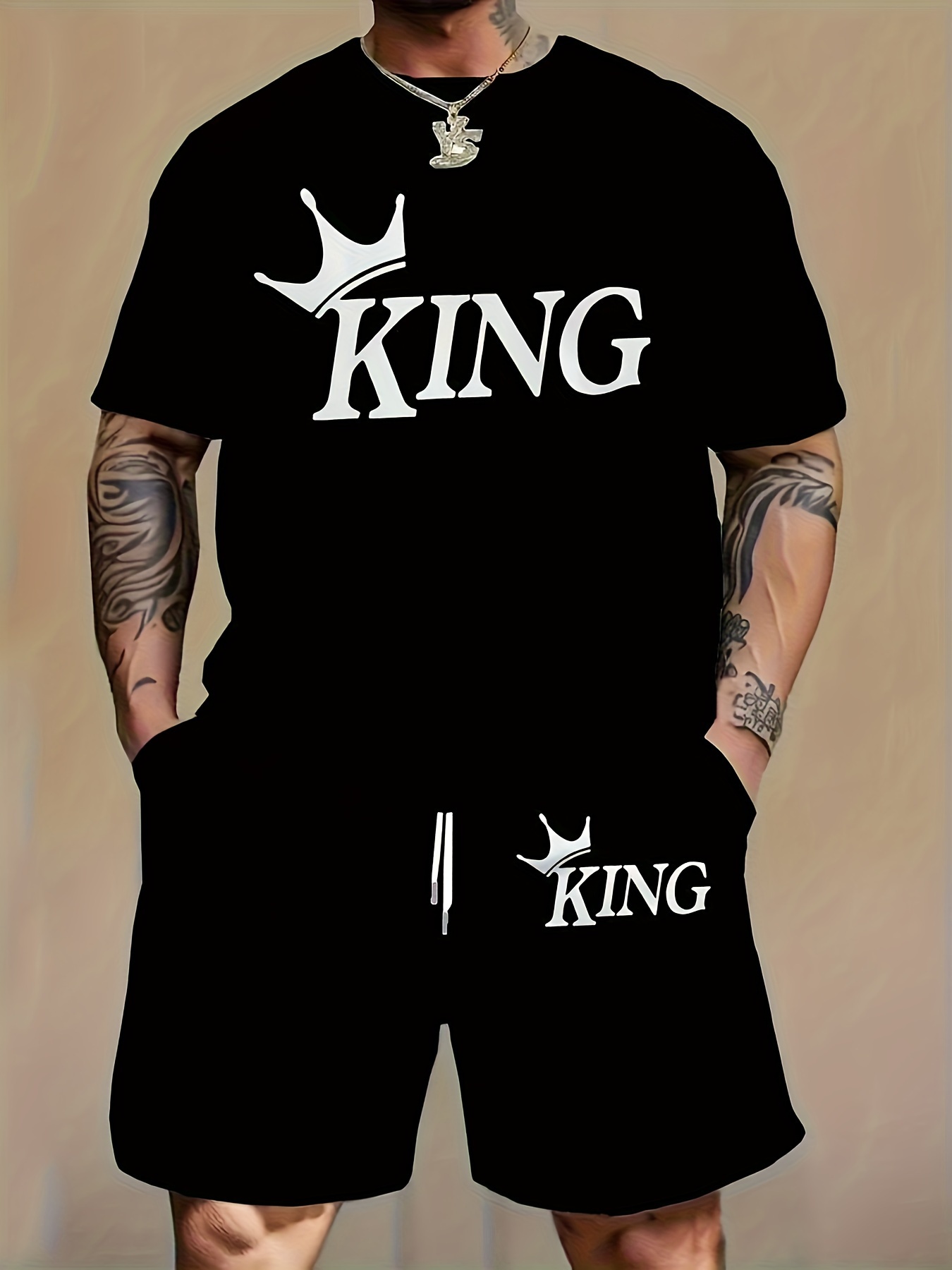 Mens Fashion Wear - Herenmode 2-delig matchend set met letterprint,