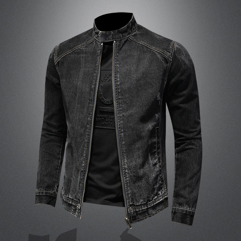 Mens Fashion Denim Jacket - Heren Vintage Opstaande Kraag Pilot Jas