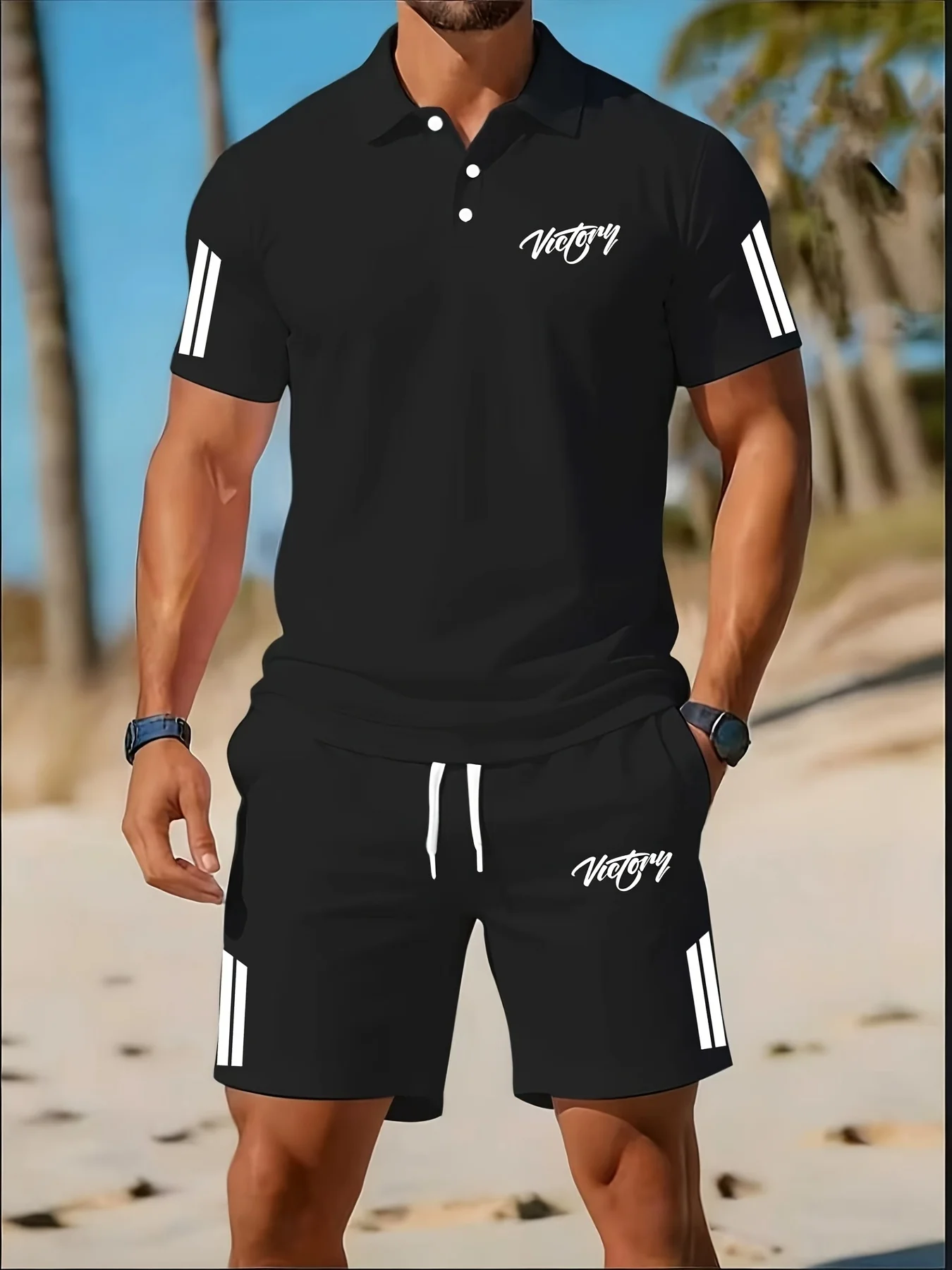 Polo Shirt Slim - Nieuwe zomerse herenpoloshirtset met Engelse letterprint,