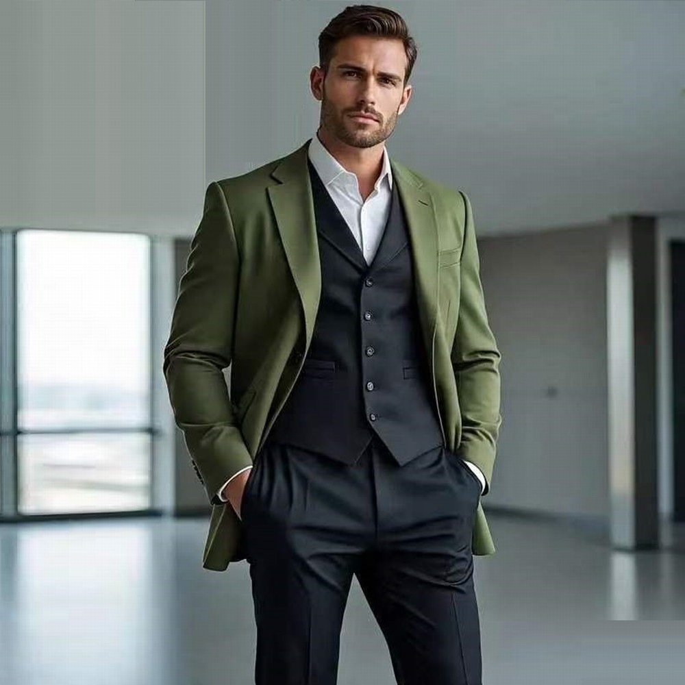 Men'S Fashion Formal - Modieuze, legergroene en zwarte, formele herenpakken