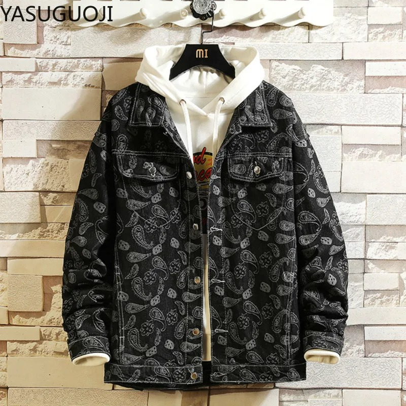 Mens Fashion Denim Jacket - Nieuwe 2025 Lente Japanse Vintage Gedrukt