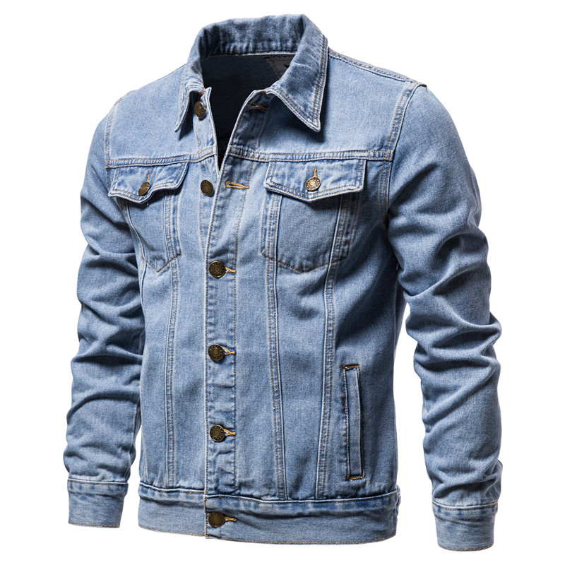 Mens Fashion Denim Jacket - 2025 Herfst Mannen Solid Denim Jassen
