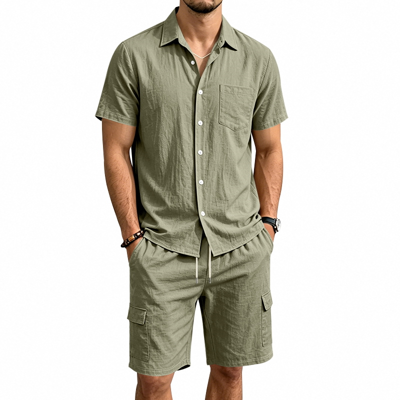 Linen Shirt Summer - Heren zomer Amerikaans linnen tweedelige set
