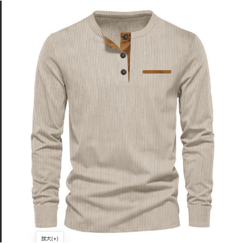 Mens Fashion Wear - Heren corduroy henley-hals t-shirt met lange