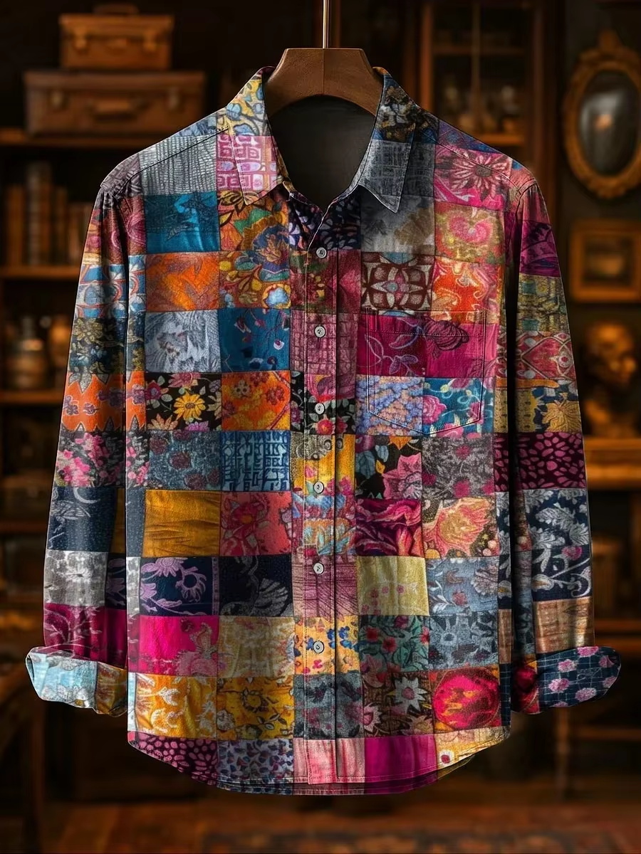 Mens Fashion Style - Herenmode Casual Mode Patchwork Design Linnen