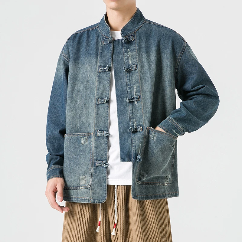 Chinese stijl denim jack heren - Mens Fashion Denim Jacket recensie en prijs