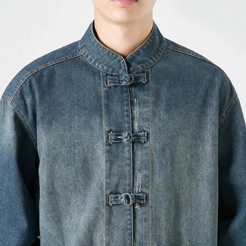 Chinese stijl denim jack heren - Mens Fashion Denim Jacket recensie en prijs